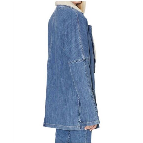 Anthropologie Le Jean Alina Faux Sherpa Coat Size Small Denim Jacket Western - Picture 7 of 10